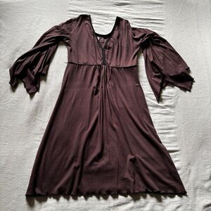 Jonäno Earthy Brown Bamboo Viscose Bell-Sleeve Dress
